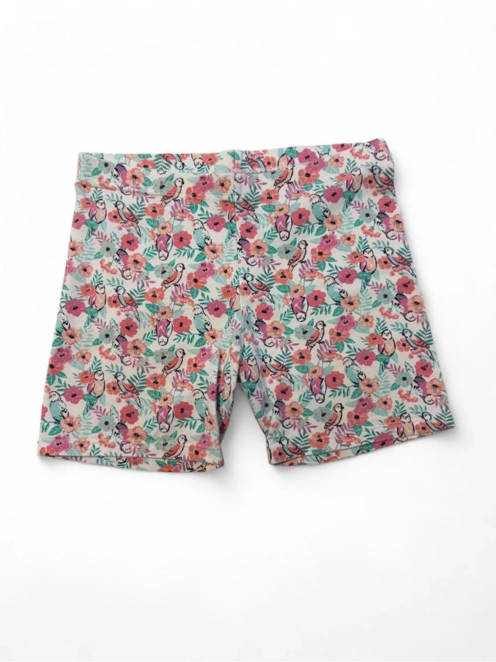 🩷$3 BUNDLED- Girls Floral & Bird Print Bike Shorts in Mint Pink